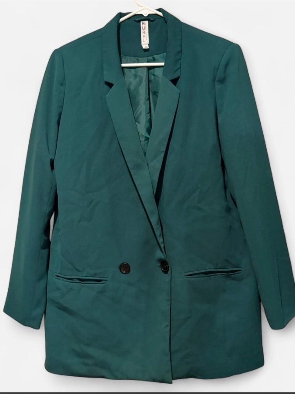 Mural Women's Teal Double-Breasted Oversize Blazer